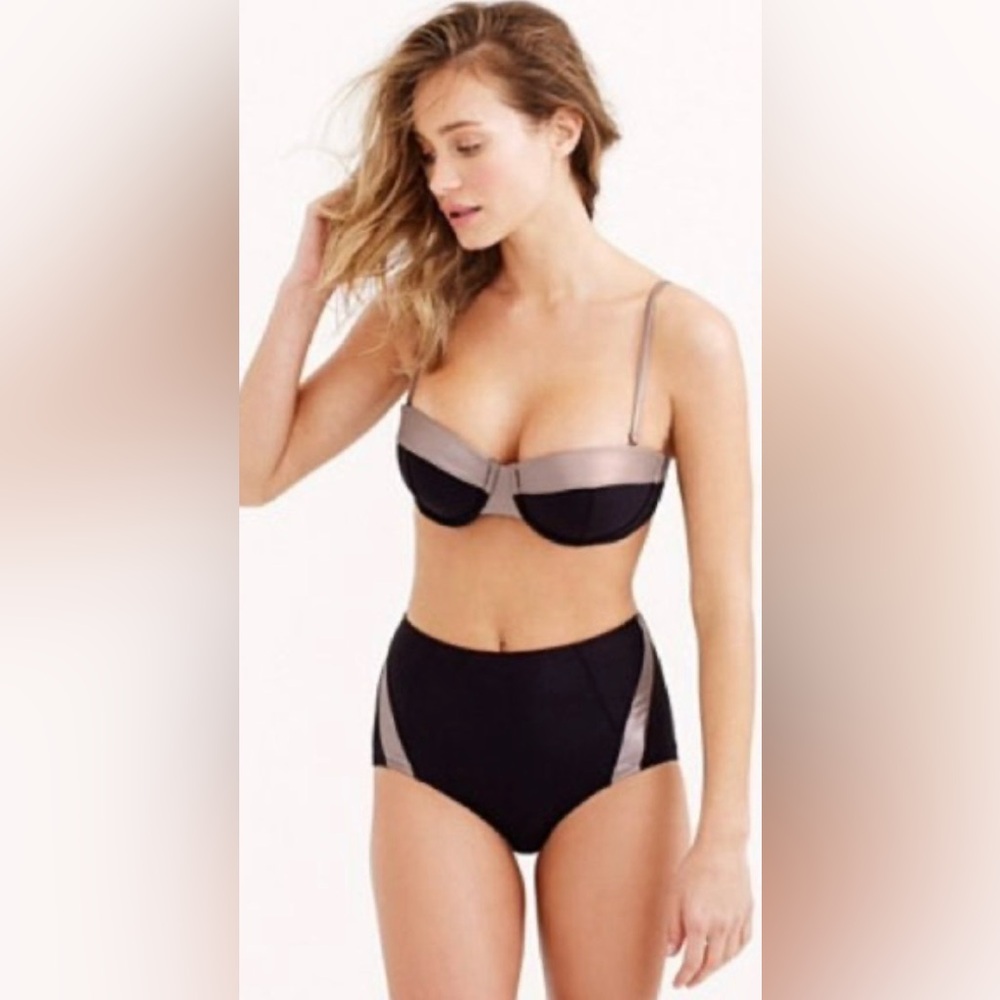 NWT J Crew Black And Taupe Metallic Two Tone Bikini Top 34C